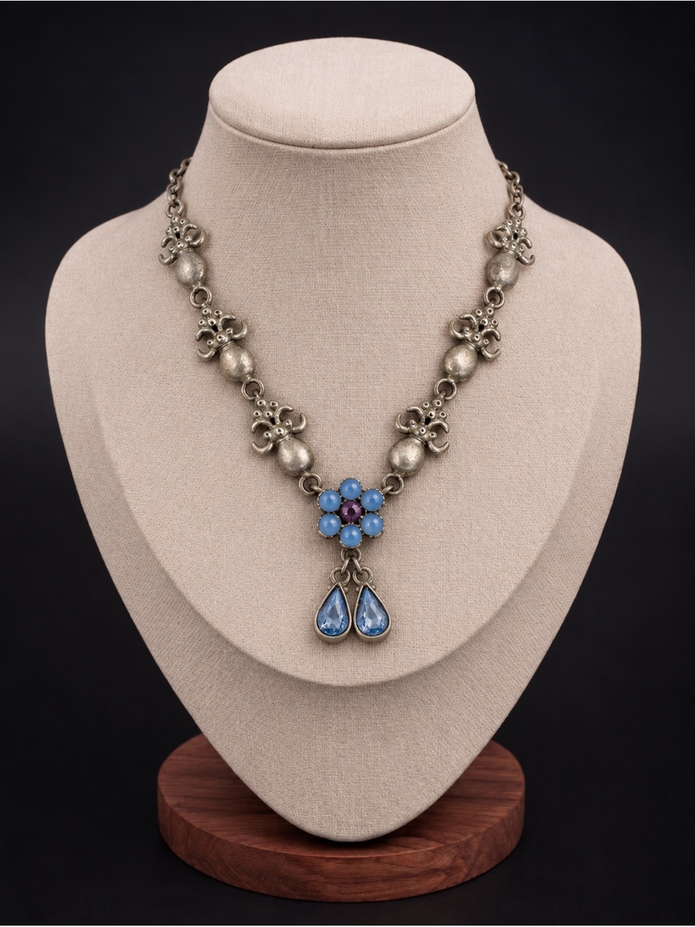 Montreal Artist Sylvie Germain Flower Teardrop Crystal Necklace